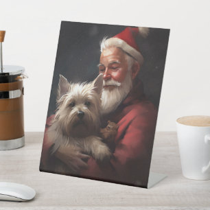 Signe De Table Cairn Terrier avec le Père Noël Fête de Noël