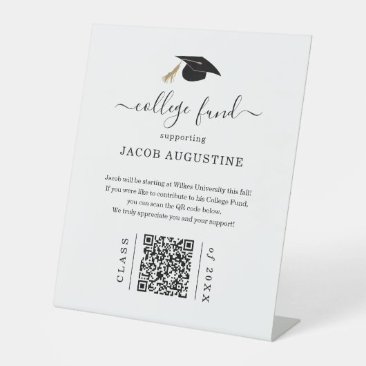Signe De Table Caisse de bourse universitaire avec code QR (Recto)