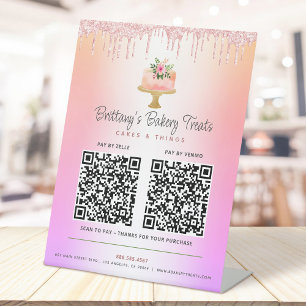 Signe De Table Cake Blush Pink 2 QR Code Payer ici Parties scinti