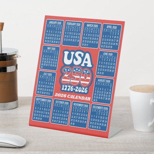 Signe De Table Calendrier 2026 - USA 250 Rouge Blanc Bleu (In SItu)