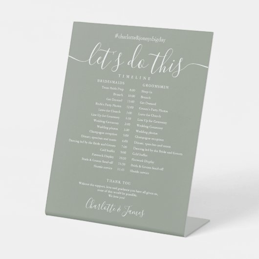 Signe De Table Calendrier de Mariage au Vert Sauge avec Écriture (Recto)