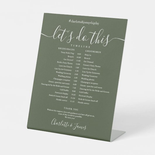 Signe De Table Calendrier de mariage Olive Green Script (Recto)