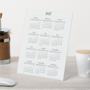 Signe De Table Calendrier Minimal Noir 2027 Toute couleur de fo