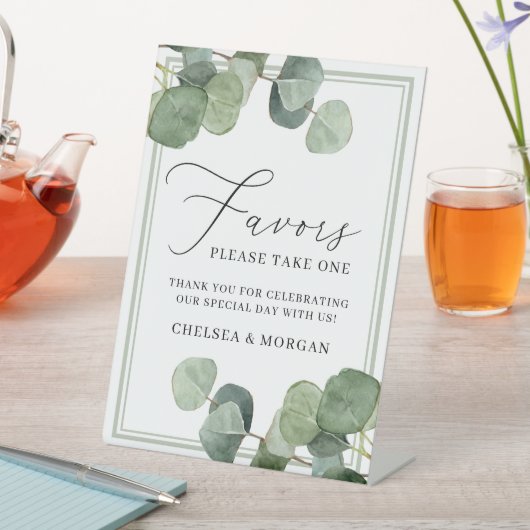 Signe De Table Calligraphie Aquarelle Eucalyptus Mariage Faveur (In SItu)