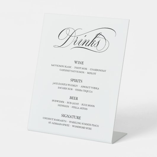 Signe De Table Calligraphie Classic Elegant Wedding Bar Menu Sign (Recto)