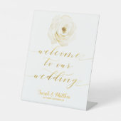 Signe De Table Calligraphie d'or Mariage d'accueil floral blanc (Recto)