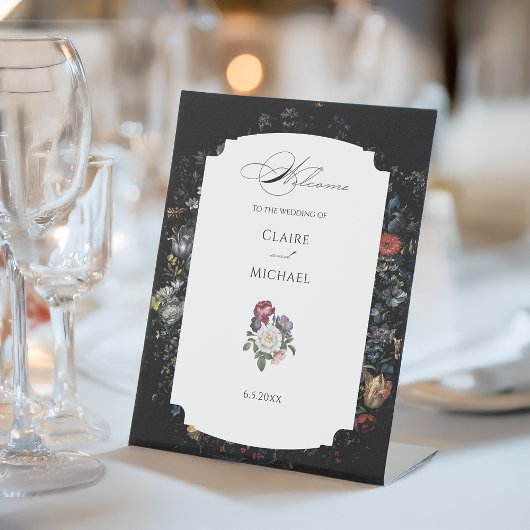 Signe De Table Calligraphie florale noire