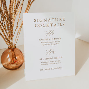 Signe De Table Calligraphie Gold Mariage Signature Bar à cocktail