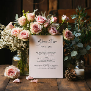 Signe De Table Calligraphie minimaliste Open Bar Mariage blanc