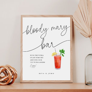 Signe De Table Calligraphie moderne Bloody Mary Bar Mariage Sign