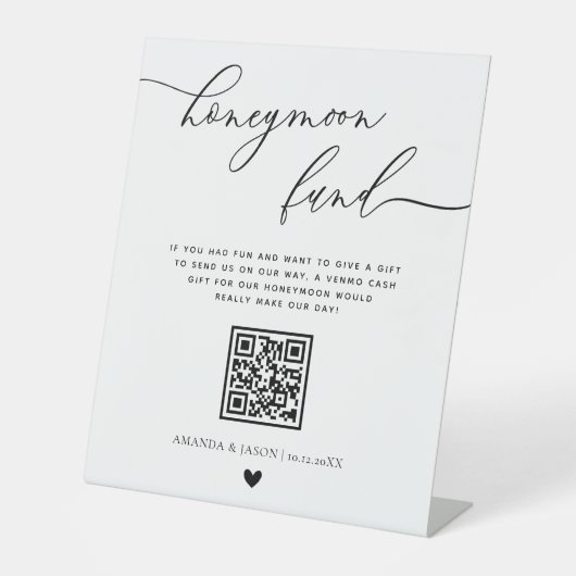 Signe De Table Calligraphie moderne Honeymoon Fund Code QR (Recto)