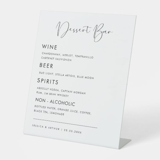 Signe De Table Calligraphie moderne Script Mariage Dessert Bar Me (Recto)
