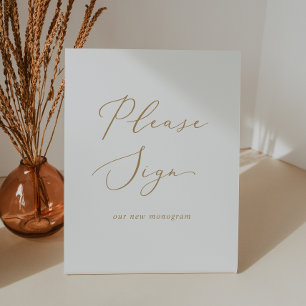 Signe De Table Calligraphie Or Délicate S'Il Vous Plaît Signer