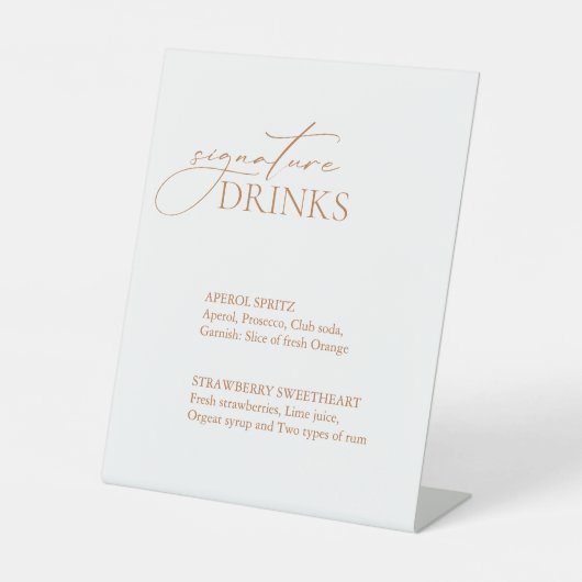 Signe De Table Calligraphie Signature Boissons Menu Mariage Bar (Recto)