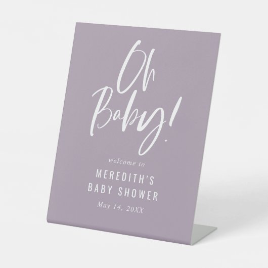 Signe De Table Calligraphie simple violet Baby shower neutre (Recto)
