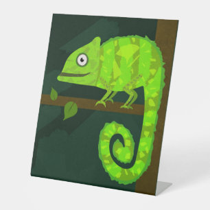 Signe De Table Caméléon vert mignon