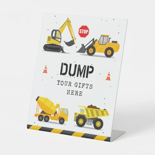 Signe De Table Camions de construction Anniversaire Déposez vos c (Recto)