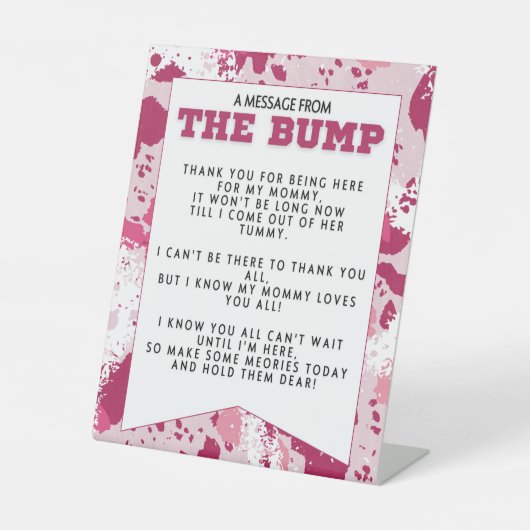 Signe De Table Camo rose Anniversaire Fournitures Baby shower (Recto)