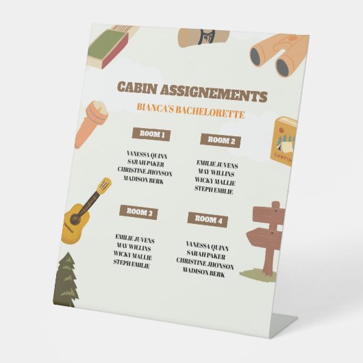 Signe De Table Camping Bachelorette Cabine affectation IPgn (Recto)