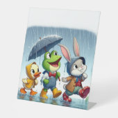 Signe De Table Canard mignon, grenouille, lapin sous la pluie (Recto)