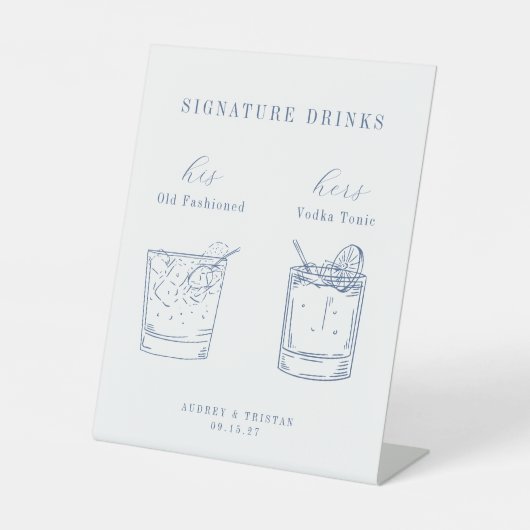 Signe De Table CAPE COD Mariage Bleu Côtier Signature Boissons (Recto)