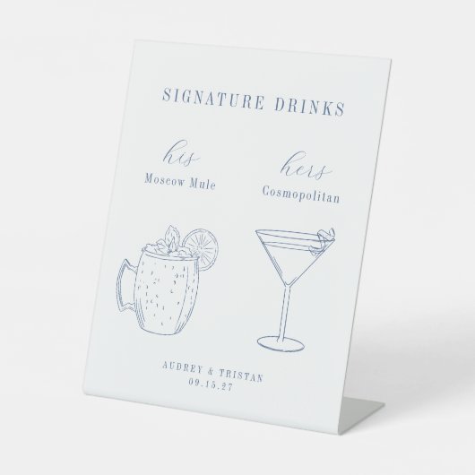 Signe De Table CAPE COD Mariage Bleu Côtier Signature Boissons (Recto)
