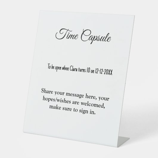 Signe De Table capsule temporelle pour baby shower ajouter nom te (Recto)