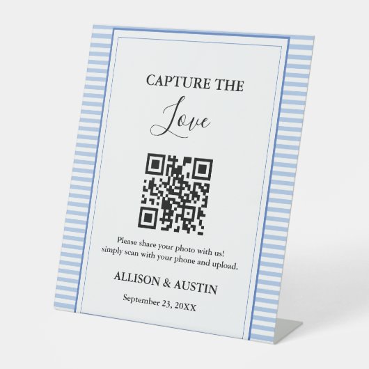Signe De Table Capture amour QR codeDusty mariage bleu (Recto)