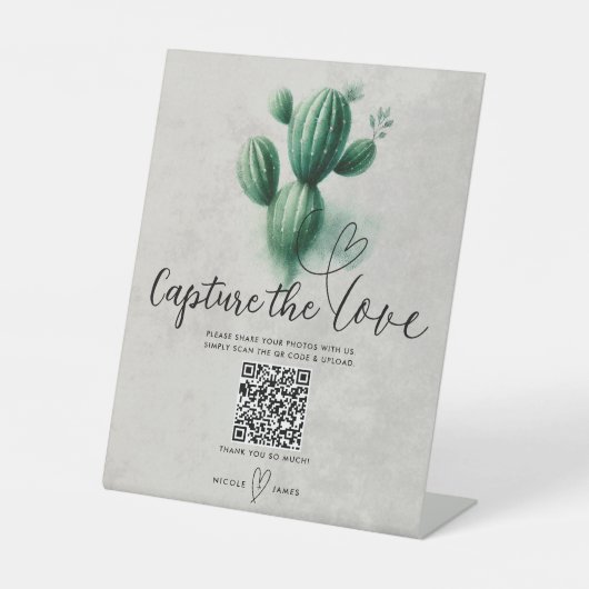 Signe De Table Capture de mariage au cactus vert aquarelle l'amou (Recto)