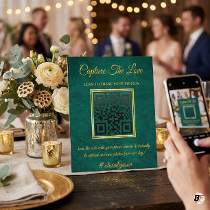 Signe De Table Capturer l'amour Mariage Vert Émeraude & Or QR