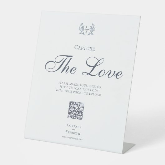 Signe De Table Capturez l'amour de mariage de Monogram Blue Crest (Recto)
