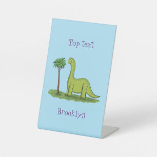 Signe De Table Caricature de dinosaure de brontosaurus vert migno