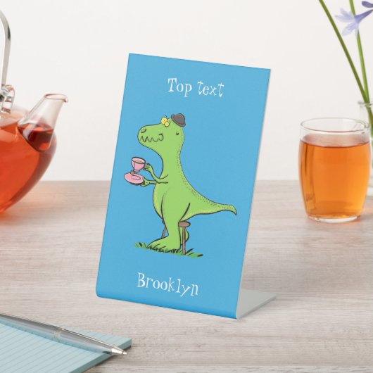 Signe De Table Caricature de dinosaure vert t rex (In SItu)