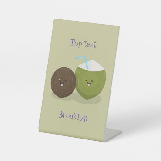 Signe De Table Caricature de noix de coco kawaii joyeux (Recto)