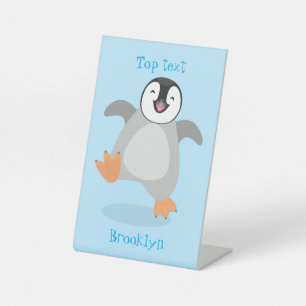 Signe De Table Caricature de poussin de pingouin mignon et joyeus