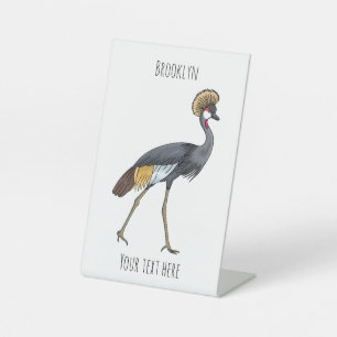 Signe De Table Caricature d'oiseau de grue couronné gris