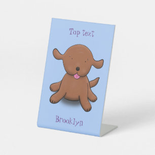 Signe De Table Caricature en bleu pour chien de chiot joyeux