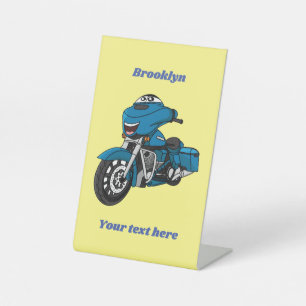 Signe De Table Caricature joyeux bleu moto