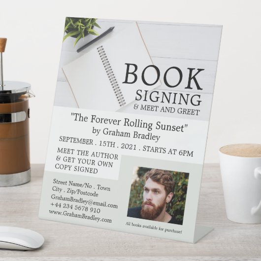 Signe De Table Carnet & stylo, Écrivains Livre Signer Publicité (In SItu)