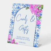 Signe De Table Carreaux bleus et Bougainvilliers Cadeaux méditerr (Recto)