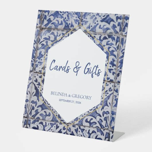 Signe De Table Carreaux portugais rustiques Cartes de mariage et (Recto)