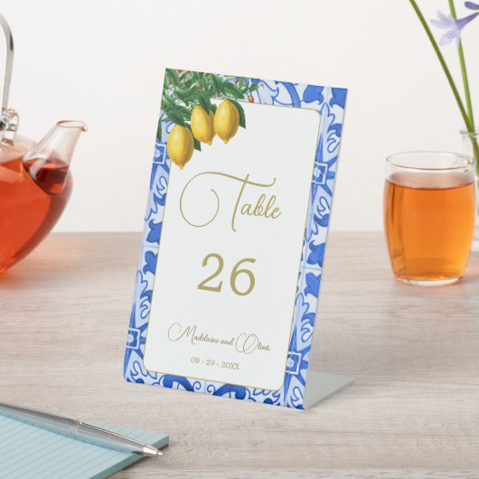 Signe De Table Carrelage bleu citron Élégant Mariage simple (In SItu)