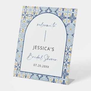 Signe De Table Carrelage bleu italien Affiche de bienvenue médite