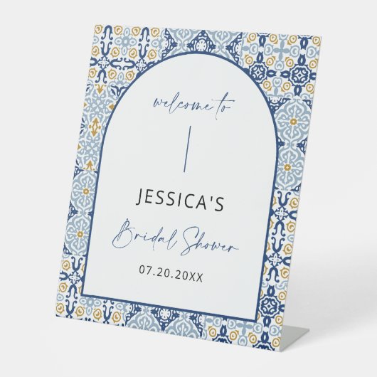 Signe De Table Carrelage bleu italien Affiche de bienvenue médite (Recto)