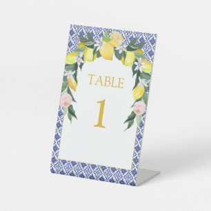Signe De Table Carrelage bleu italien Citron Fête des mariées Tab
