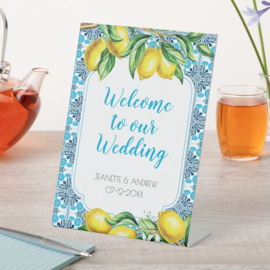 Signe De Table Carrelage bleu méditerranéen Citron Occasion spéci (In SItu)