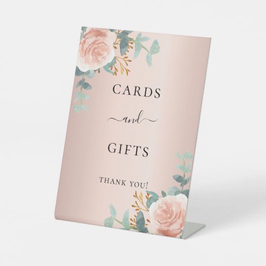Signe De Table Carte cadeau fleurs de eucalyptus rose gold blush (Recto)