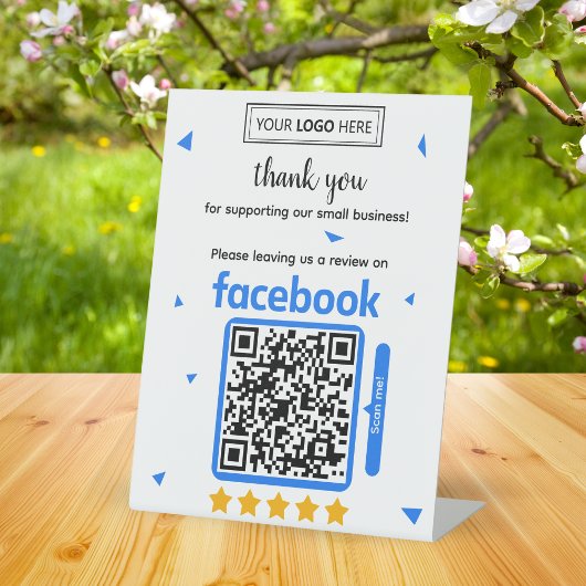 Signe De Table Carte de demande d'avis Facebook avec logo et code