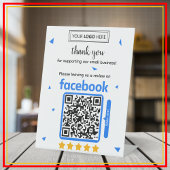Signe De Table Carte de demande d'avis Facebook avec logo et code