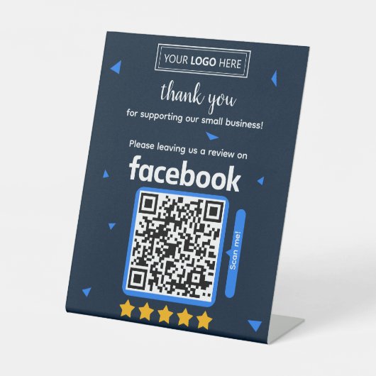 Signe De Table Carte de demande d'avis Facebook avec logo et code (Recto)